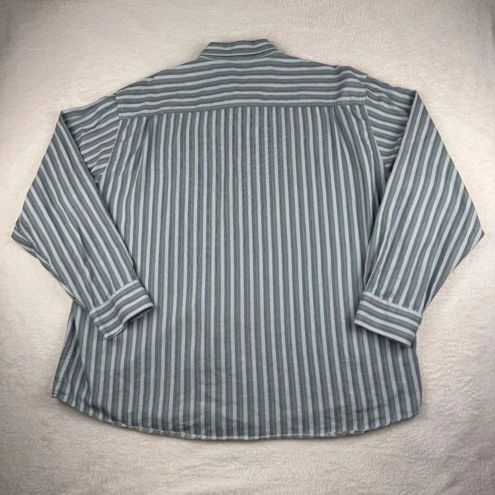 Alan Flusser Button Down Shirt Mens XXL‎ Green Blue Striped Long Sleeve Cotton